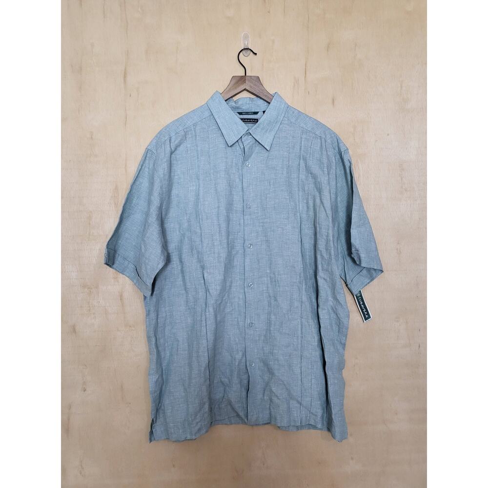 Size:XL Cubavera Shirt Mens Blue Linen Blend Button Up Short Sleeves NWT
